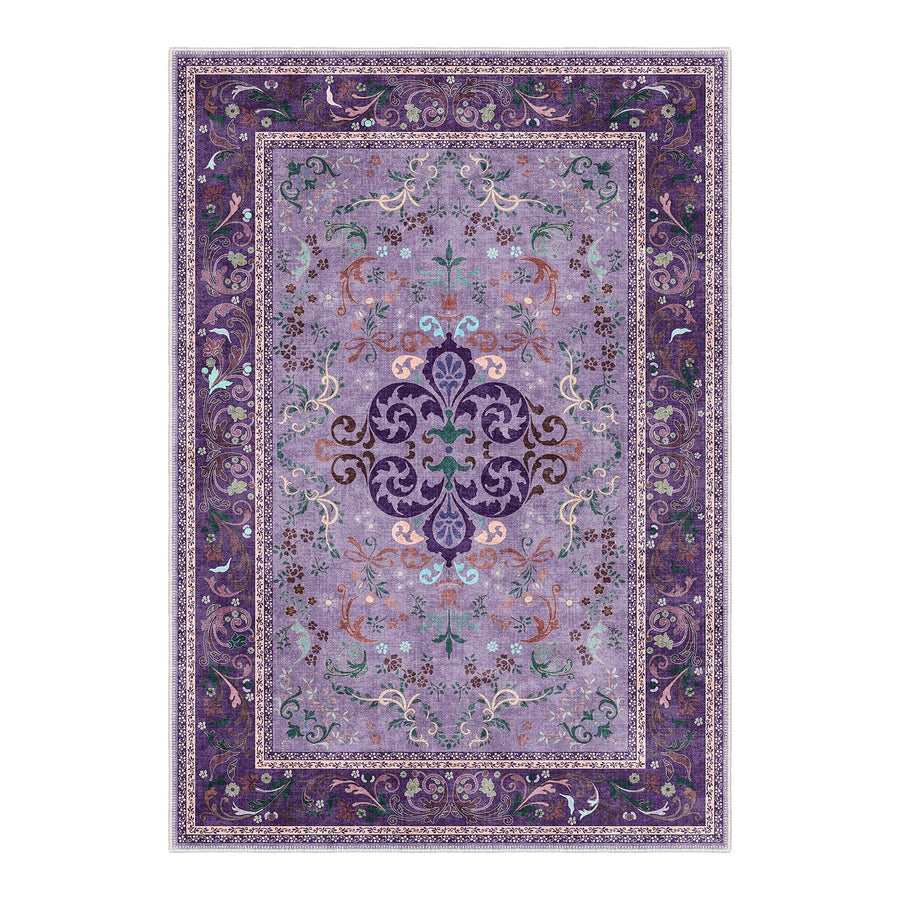 Traditional Floral Purple Machine Washable Cotton Area Rug - The Rug Decor