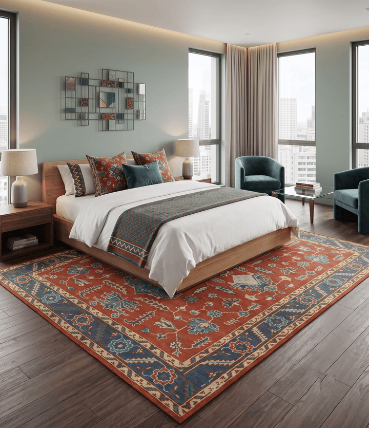 Traditional Floral Red, Blue, Beige and Green Hand Knotted Medallion Custom Made wool Area Rug - The Rug Decor