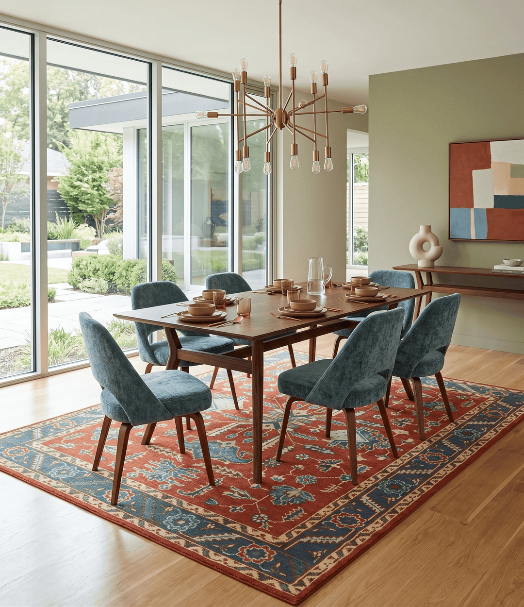 Traditional Floral Red, Blue, Beige and Green Hand Knotted Medallion Custom Made wool Area Rug - The Rug Decor