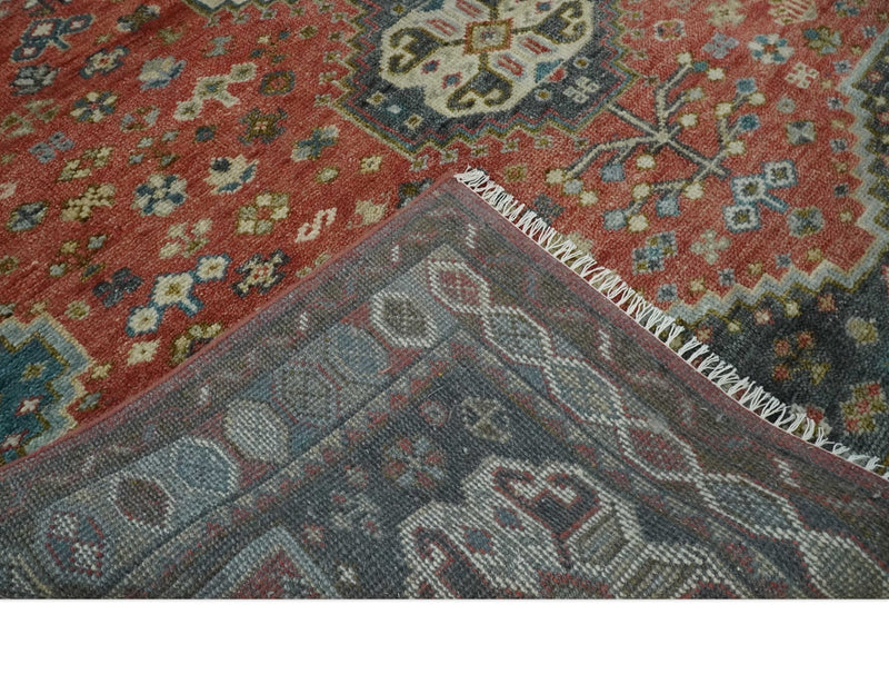 Traditional floral Rust, Charcoal and Beige Mamluk design 8x10 wool Area Rug - The Rug Decor