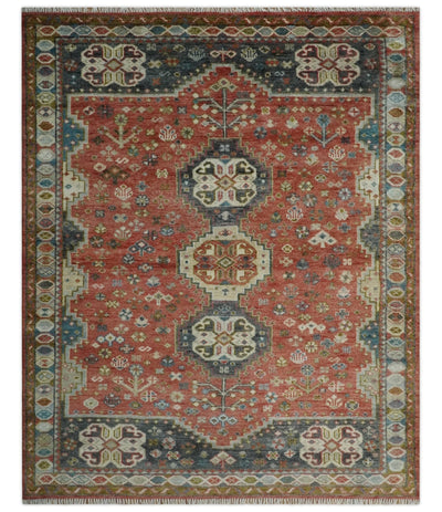Traditional floral Rust, Charcoal and Beige Mamluk design 8x10 wool Area Rug - The Rug Decor