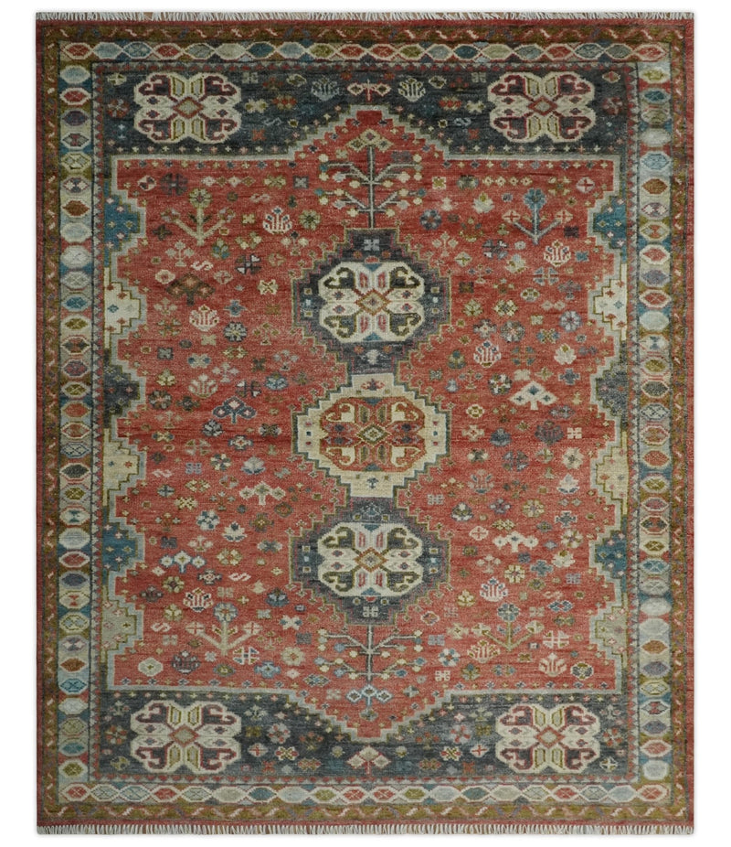 Traditional floral Rust, Charcoal and Beige Mamluk design 8x10 wool Area Rug - The Rug Decor