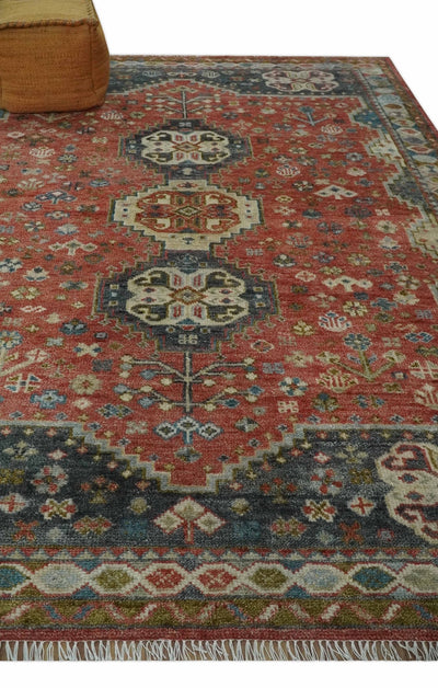 Traditional floral Rust, Charcoal and Beige Mamluk design Custom Made wool Area Rug - The Rug Decor
