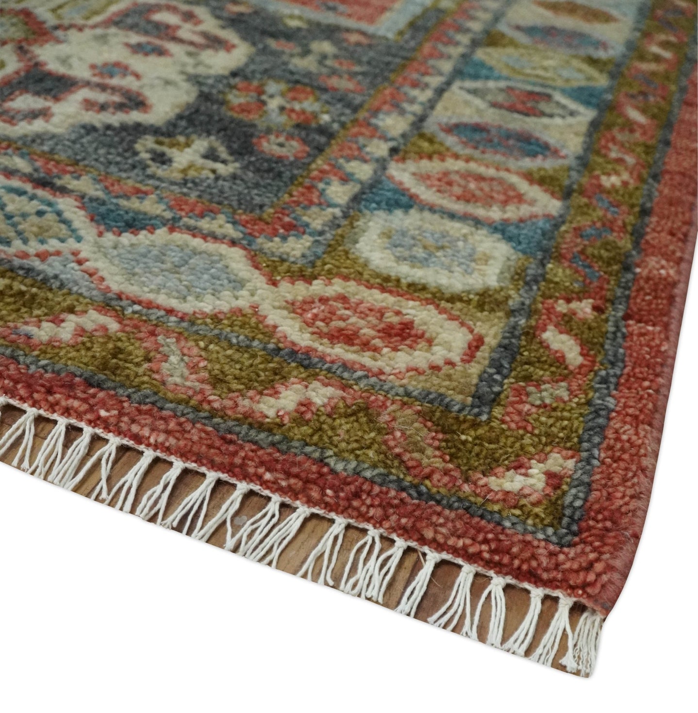 Traditional floral Rust, Charcoal and Beige Mamluk design Custom Made wool Area Rug - The Rug Decor