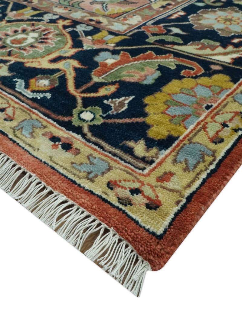 Traditional Floral Rust, Ivory and Blue Fine Hand Knotted 9x12 wool area rug - The Rug Decor