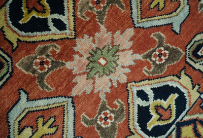 Traditional Floral Rust, Ivory and Blue Fine Hand Knotted 9x12 wool area rug - The Rug Decor