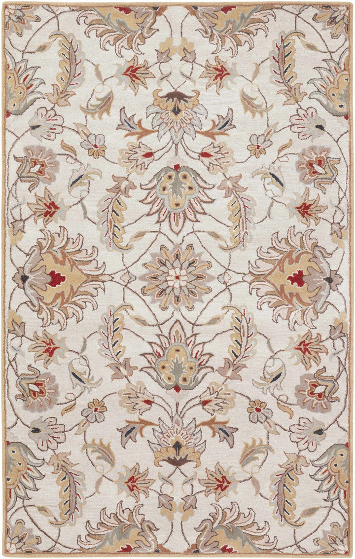 Traditional Floral Tan And Off White Hand Tufted Wool Area Rug - The Rug Decor