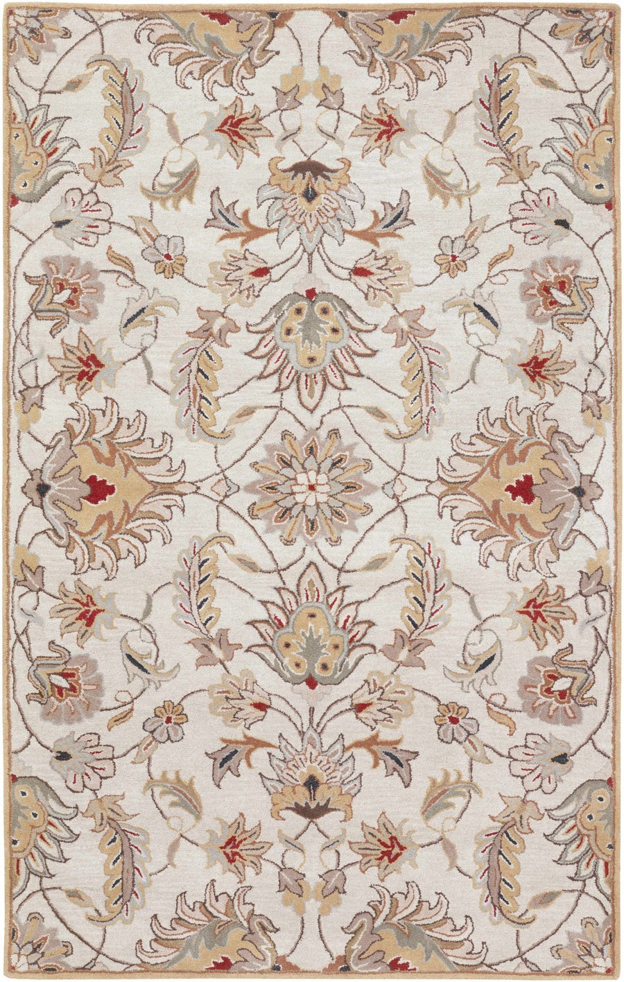 Traditional Floral Tan And Off White Hand Tufted Wool Area Rug - The Rug Decor