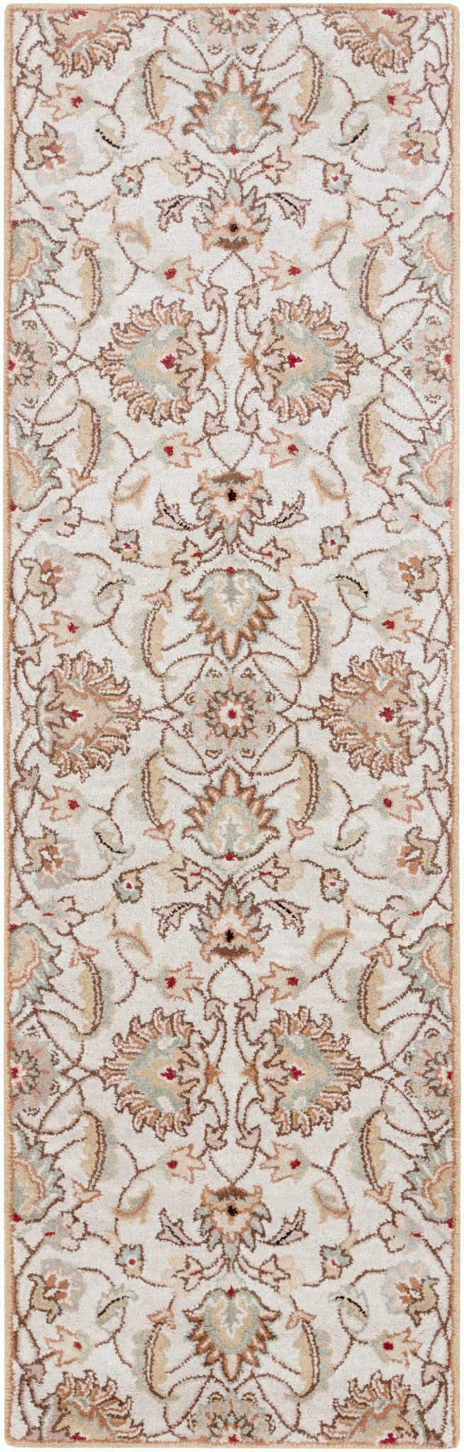 Traditional Floral Tan And Off White Hand Tufted Wool Area Rug - The Rug Decor