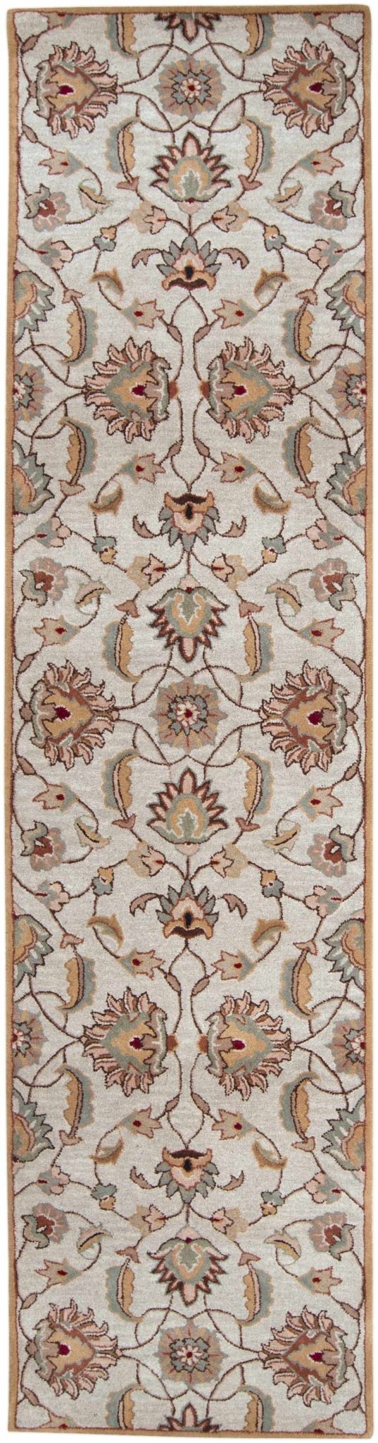 Traditional Floral Tan And Off White Hand Tufted Wool Area Rug - The Rug Decor