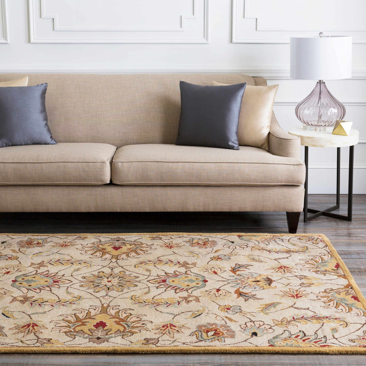 Traditional Floral Tan And Off White Hand Tufted Wool Area Rug - The Rug Decor