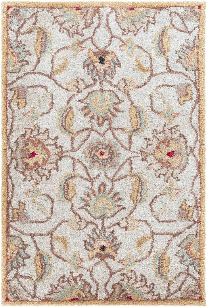 Traditional Floral Tan And Off White Hand Tufted Wool Area Rug - The Rug Decor