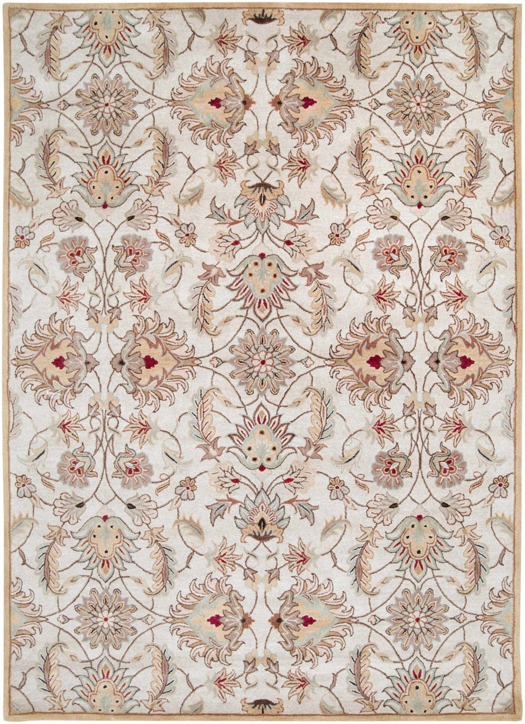 Traditional Floral Tan And Off White Hand Tufted Wool Area Rug - The Rug Decor