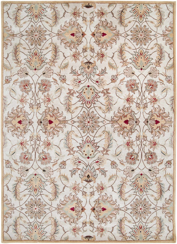 Traditional Floral Tan And Off White Hand Tufted Wool Area Rug - The Rug Decor