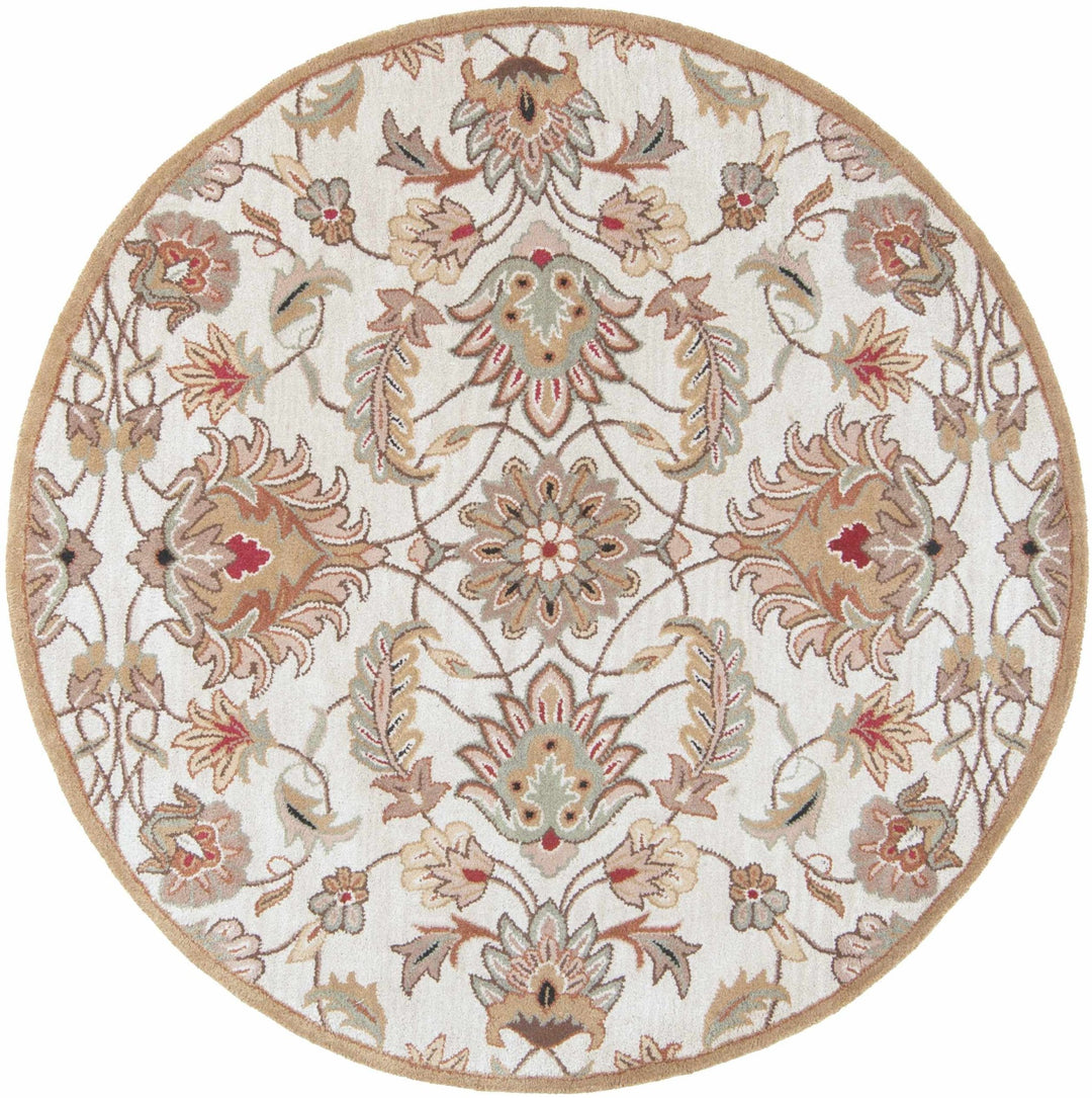 Traditional Floral Tan And Off White Hand Tufted Wool Area Rug - The Rug Decor