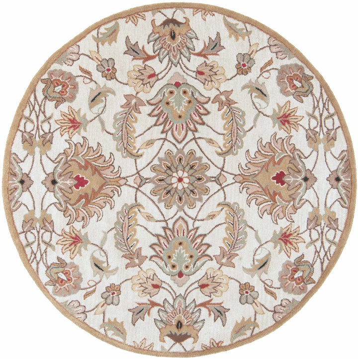 Traditional Floral Tan And Off White Hand Tufted Wool Area Rug - The Rug Decor
