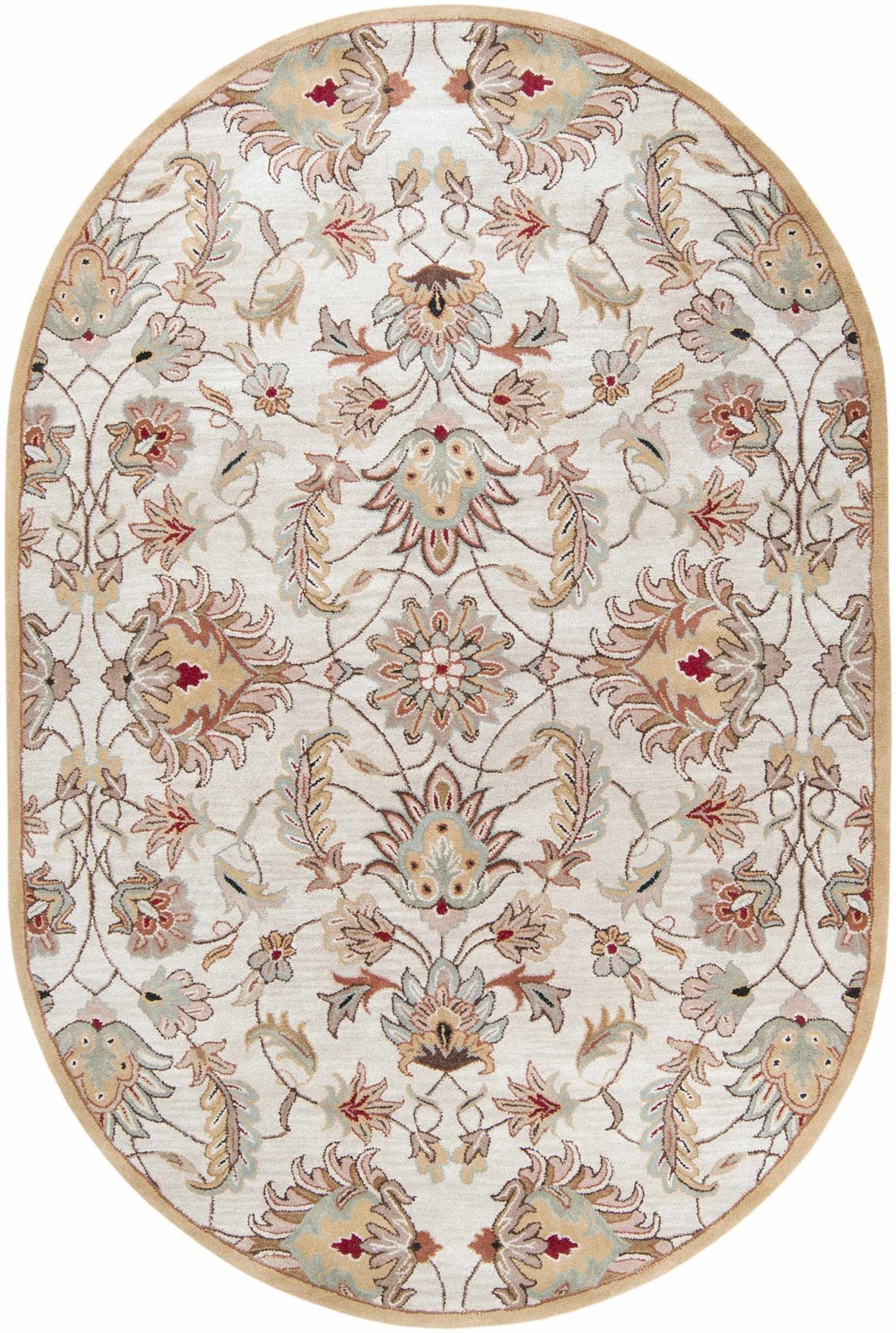 Traditional Floral Tan And Off White Hand Tufted Wool Area Rug - The Rug Decor