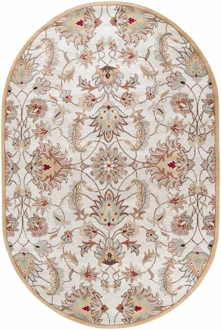 Traditional Floral Tan And Off White Hand Tufted Wool Area Rug - The Rug Decor