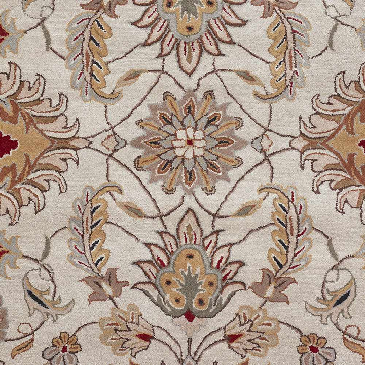 Traditional Floral Tan And Off White Hand Tufted Wool Area Rug - The Rug Decor