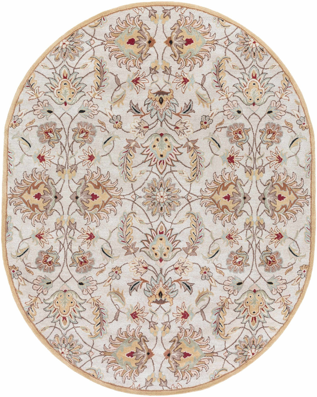 Traditional Floral Tan And Off White Hand Tufted Wool Area Rug - The Rug Decor