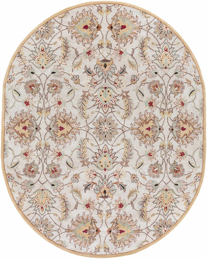 Traditional Floral Tan And Off White Hand Tufted Wool Area Rug - The Rug Decor