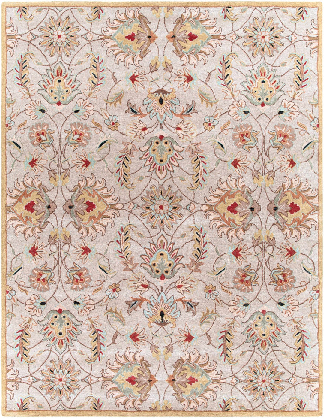 Traditional Floral Tan And Off White Hand Tufted Wool Area Rug - The Rug Decor