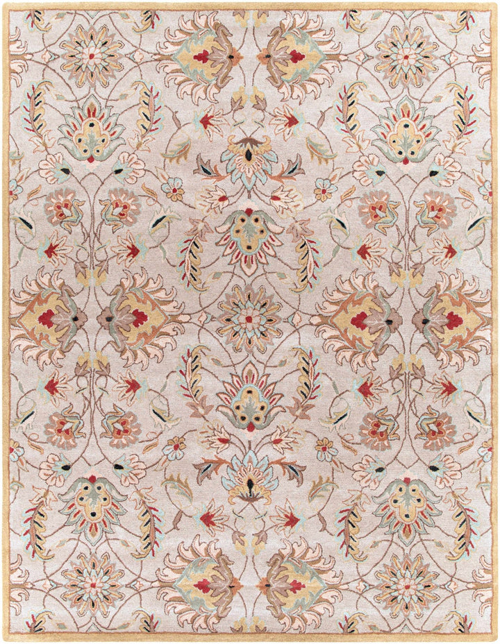 Traditional Floral Tan And Off White Hand Tufted Wool Area Rug - The Rug Decor