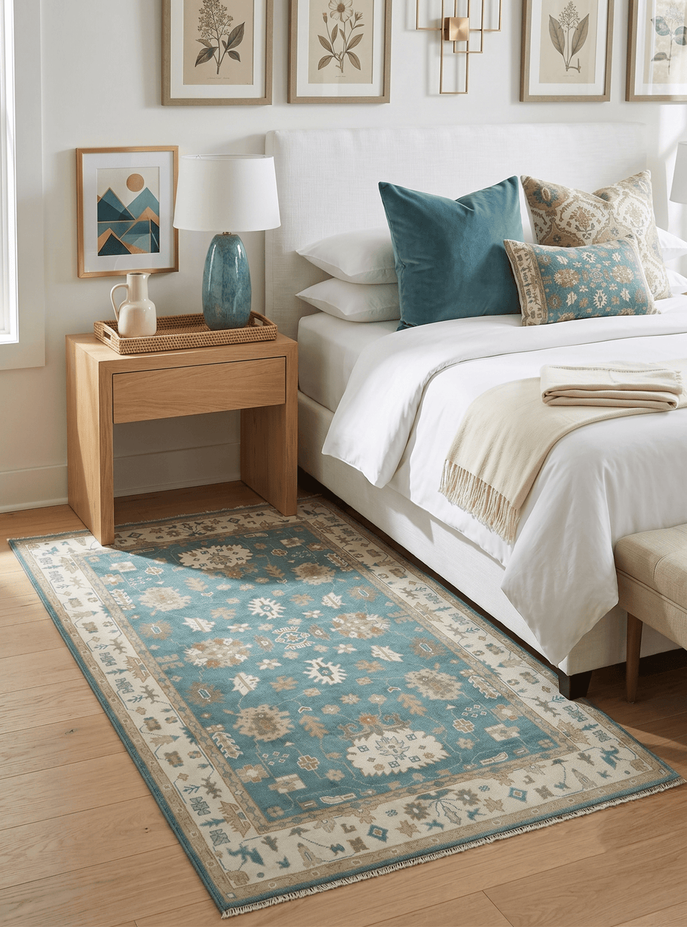Traditional Floral Teal, Ivory and Beige Oriental Hand Knotted Multi Size wool rug - The Rug Decor