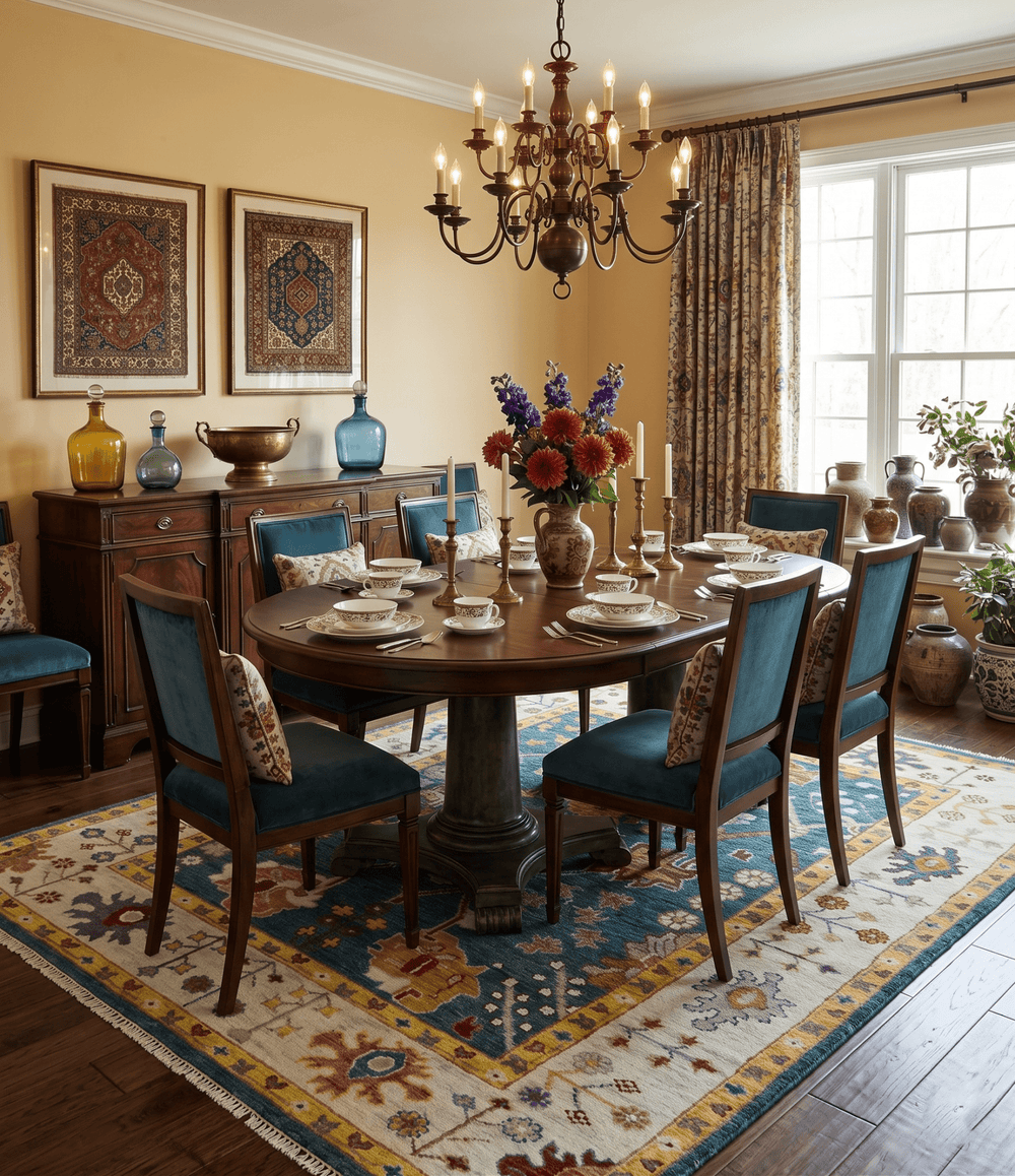Traditional Floral Teal, Ivory and Mustard Hand Knotted Oriental Oushak wool Area Rug - The Rug Decor