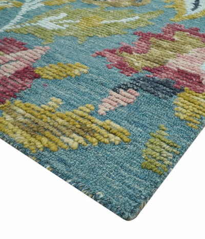 Traditional Floral Teal, Olive and Purple 5x7.6 Hand Tufted wool area rug - The Rug Decor