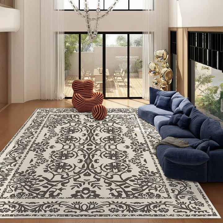 Traditional Flowers and Leaf's Beige Machine Washable Cotton Rug - The Rug Decor