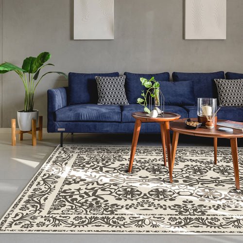 Traditional Flowers and Leaf's Beige Machine Washable Cotton Rug - The Rug Decor