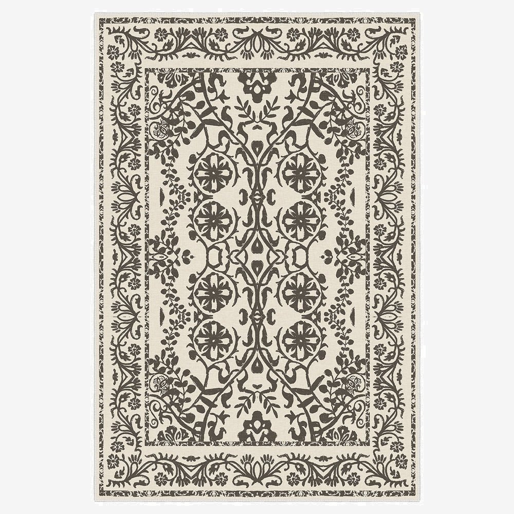Traditional Flowers and Leaf's Beige Machine Washable Cotton Rug - The Rug Decor