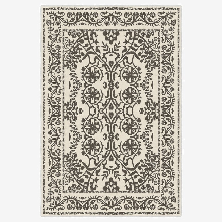 Traditional Flowers and Leaf's Beige Machine Washable Cotton Rug - The Rug Decor