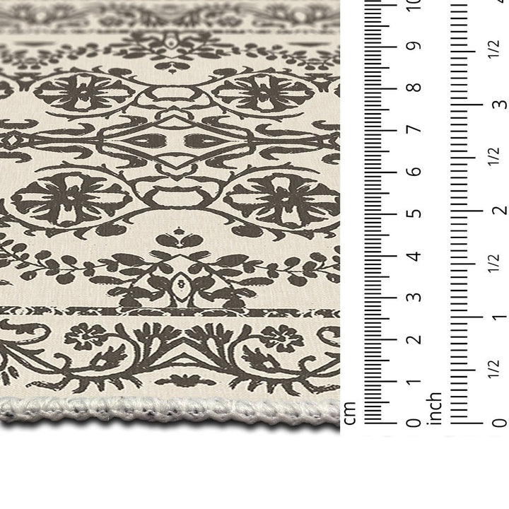 Traditional Flowers and Leaf's Beige Machine Washable Cotton Rug - The Rug Decor