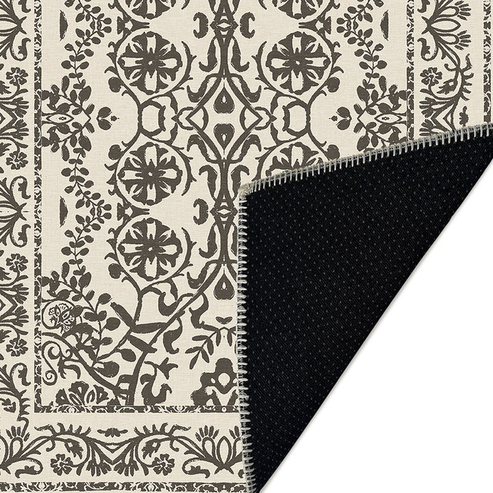 Traditional Flowers and Leaf's Beige Machine Washable Cotton Rug - The Rug Decor