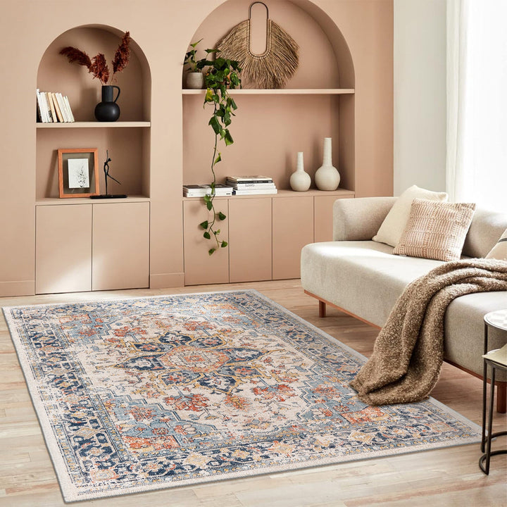 Traditional Gray And Beige Machine Washable Area Rug - The Rug Decor