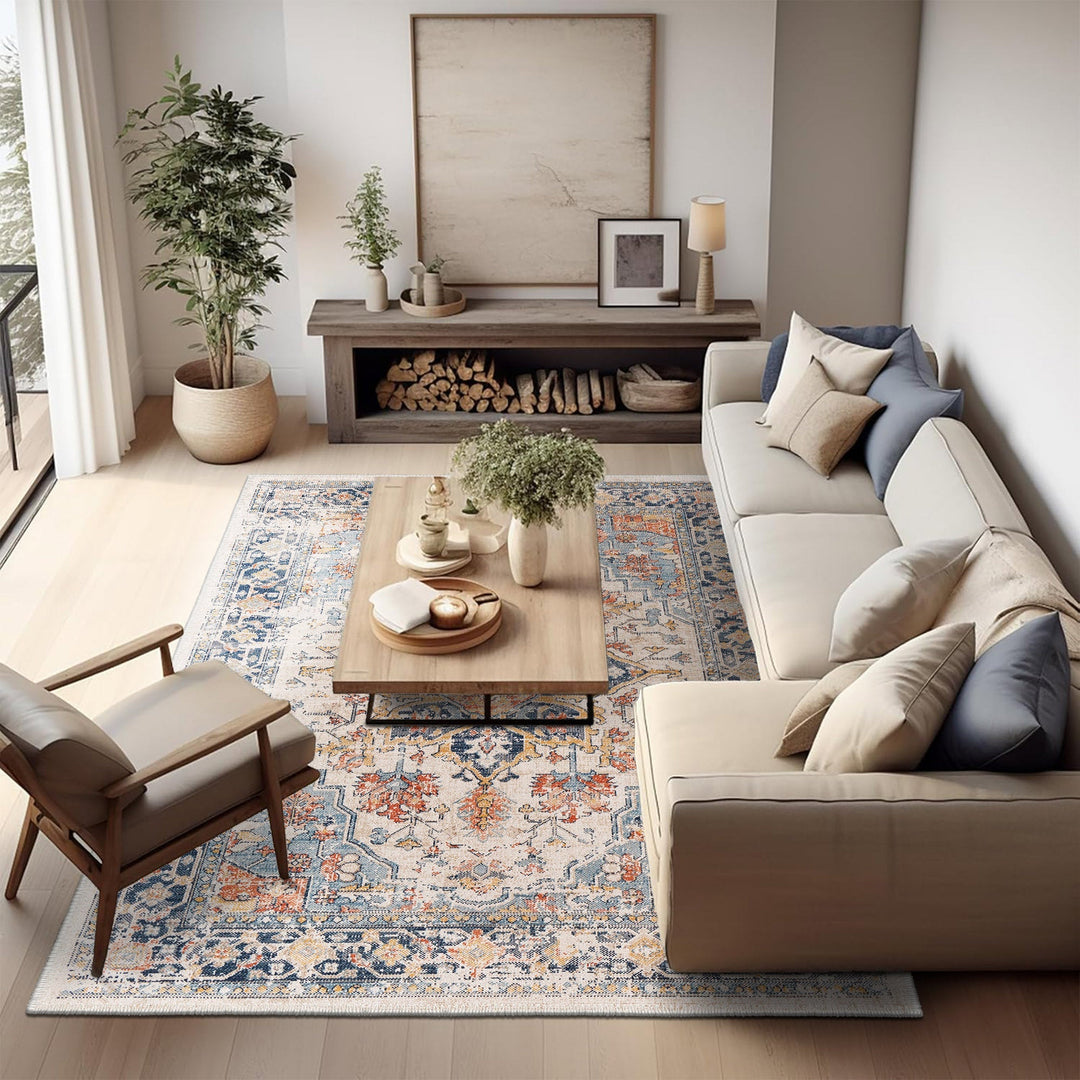 Traditional Gray And Beige Machine Washable Area Rug - The Rug Decor