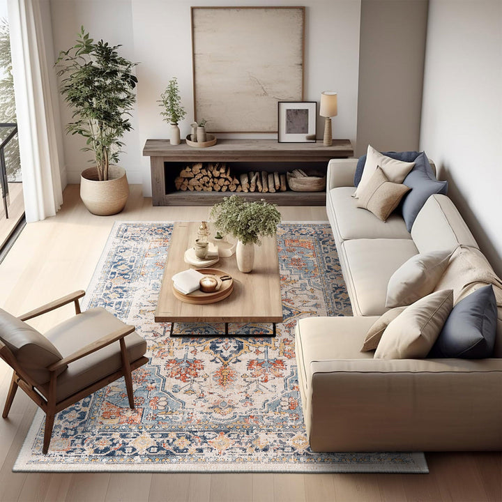 Traditional Gray And Beige Machine Washable Area Rug - The Rug Decor