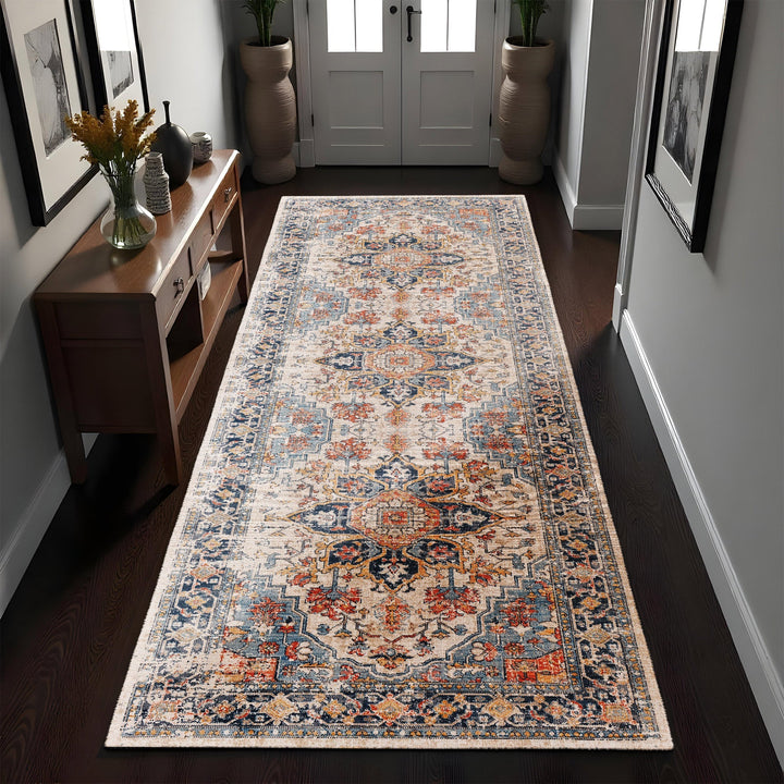 Traditional Gray And Beige Machine Washable Area Rug - The Rug Decor