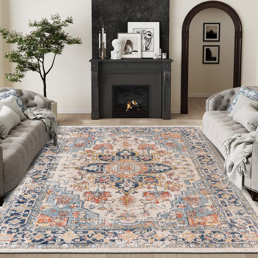 Traditional Gray And Beige Machine Washable Area Rug - The Rug Decor