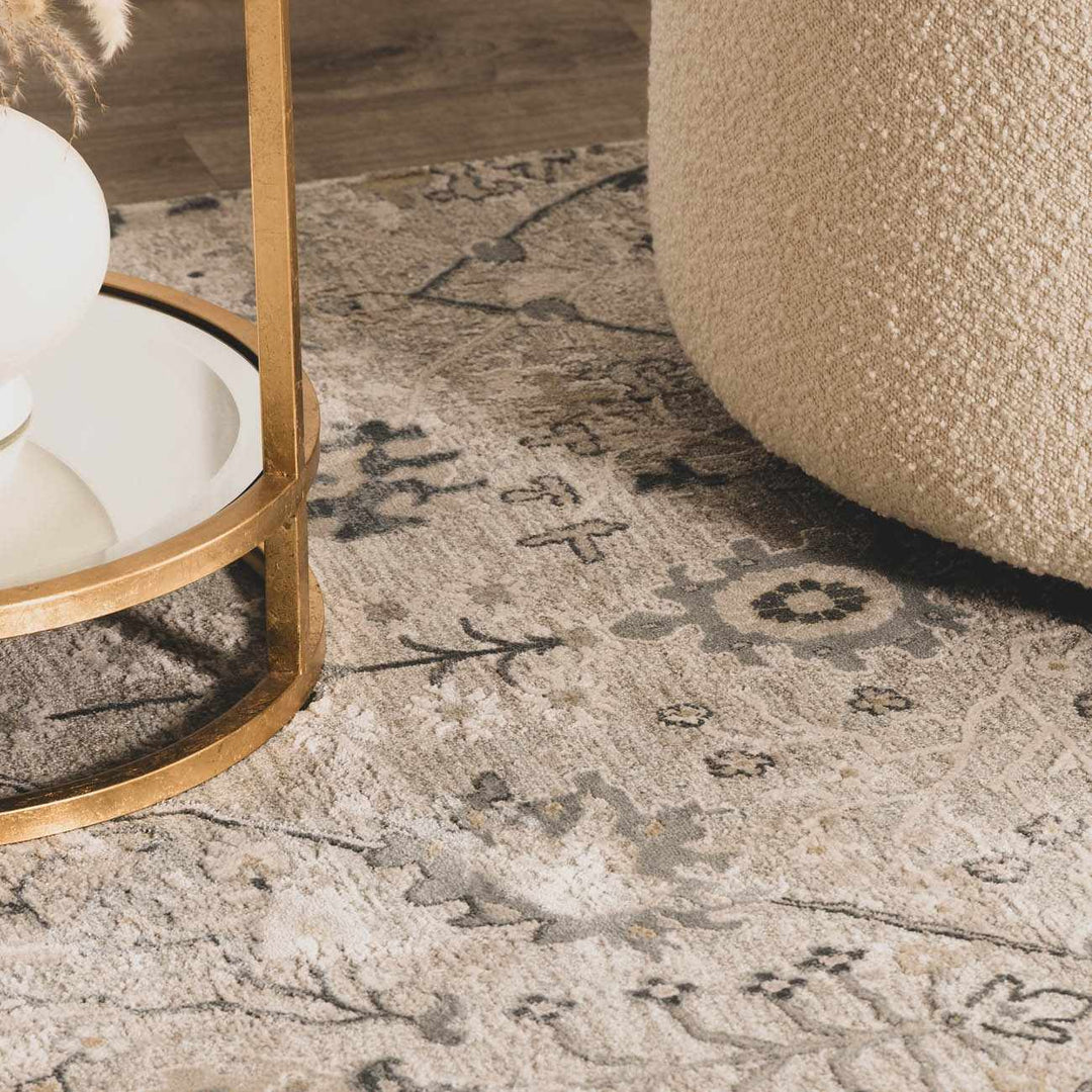 Traditional Gray And Beige Oushak Machine Woven Rug - The Rug Decor