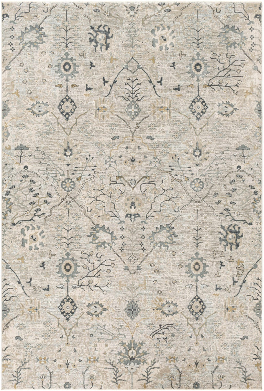 Traditional Gray And Beige Oushak Machine Woven Rug - The Rug Decor