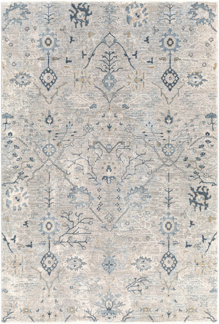 Traditional Gray And Beige Oushak Machine Woven Rug - The Rug Decor
