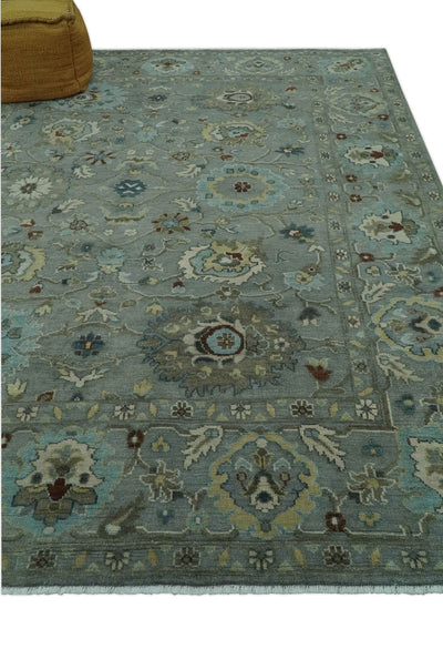 Traditional Hand Knotted Gray, Beige and Aqua Oushak Multi size wool rug - The Rug Decor