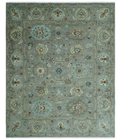 Traditional Hand Knotted Gray, Beige and Aqua Oushak Multi size wool rug - The Rug Decor