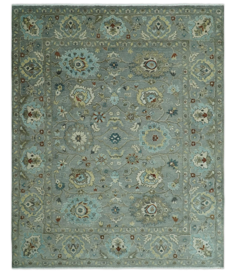 Traditional Hand Knotted Gray, Beige and Aqua Oushak Multi size wool rug - The Rug Decor