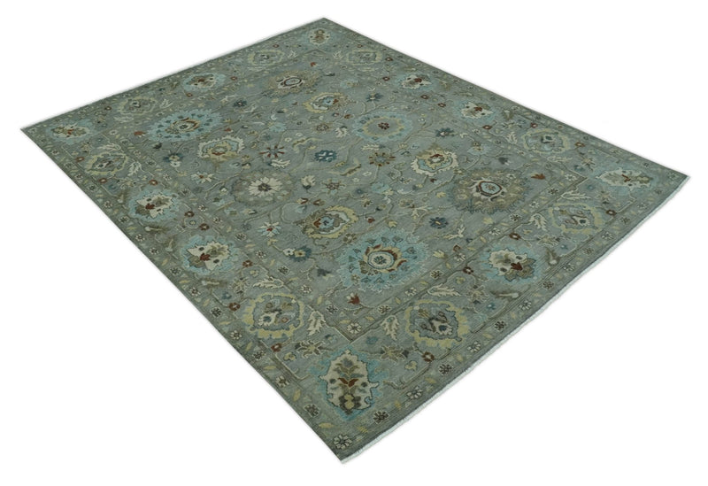 Traditional Hand Knotted Gray, Beige and Aqua Oushak Multi size wool rug - The Rug Decor