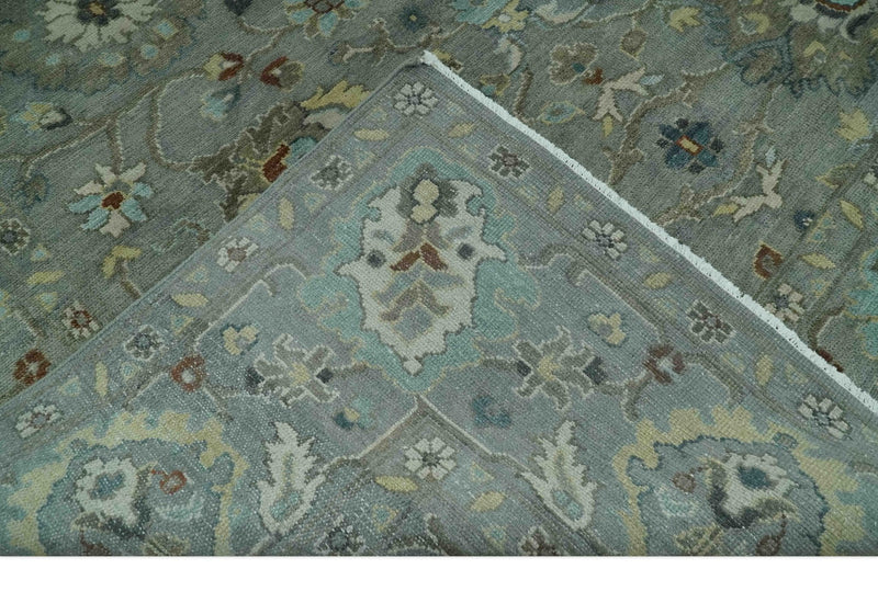 Traditional Hand Knotted Gray, Beige and Aqua Oushak Multi size wool rug - The Rug Decor