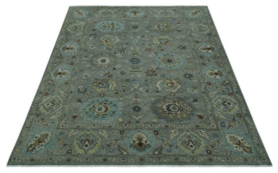 Traditional Hand Knotted Gray, Beige and Aqua Oushak Multi size wool rug - The Rug Decor